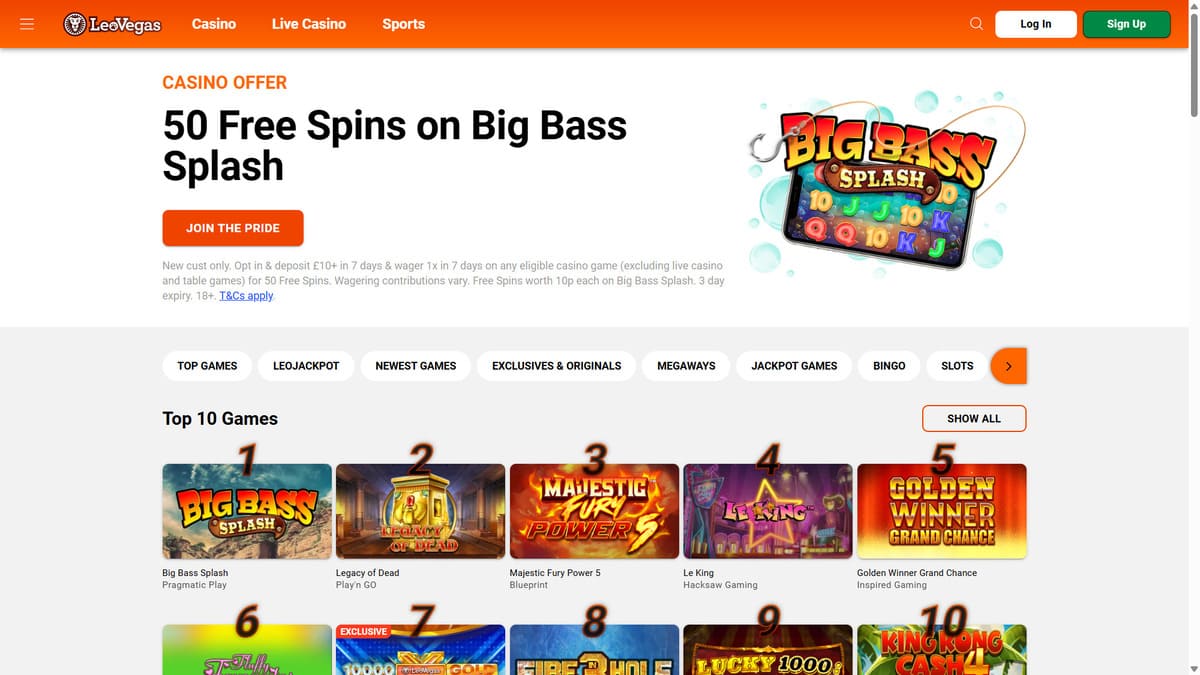 Interface Leon Casino