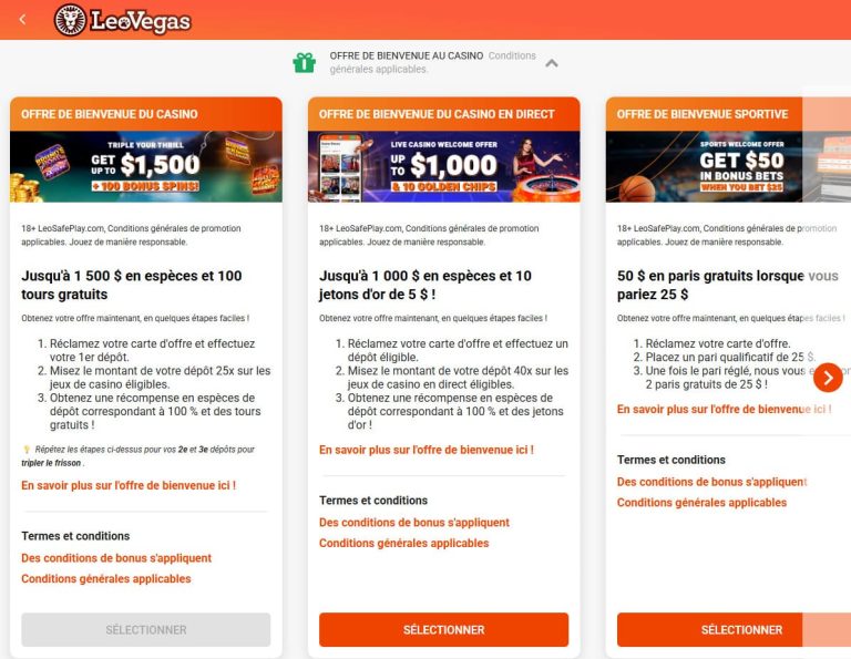 LeoVegas Casino bonus bienvenue