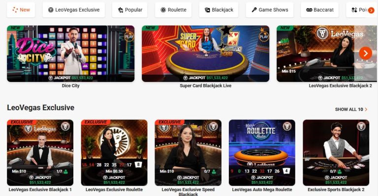 LeoVegas Casino jeux exclusifs