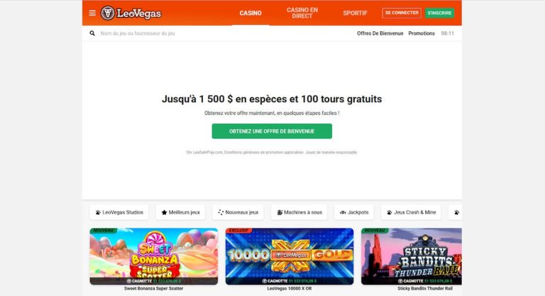 LeoVegas Casino page accueil