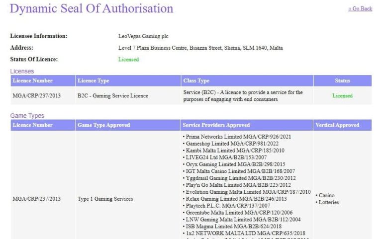LeoVegas Casino licence